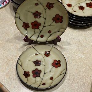Pfaltzgraff Studio ASTER 8¼" Salad Plates Stoneware Red Poppies Set of 2 Retired